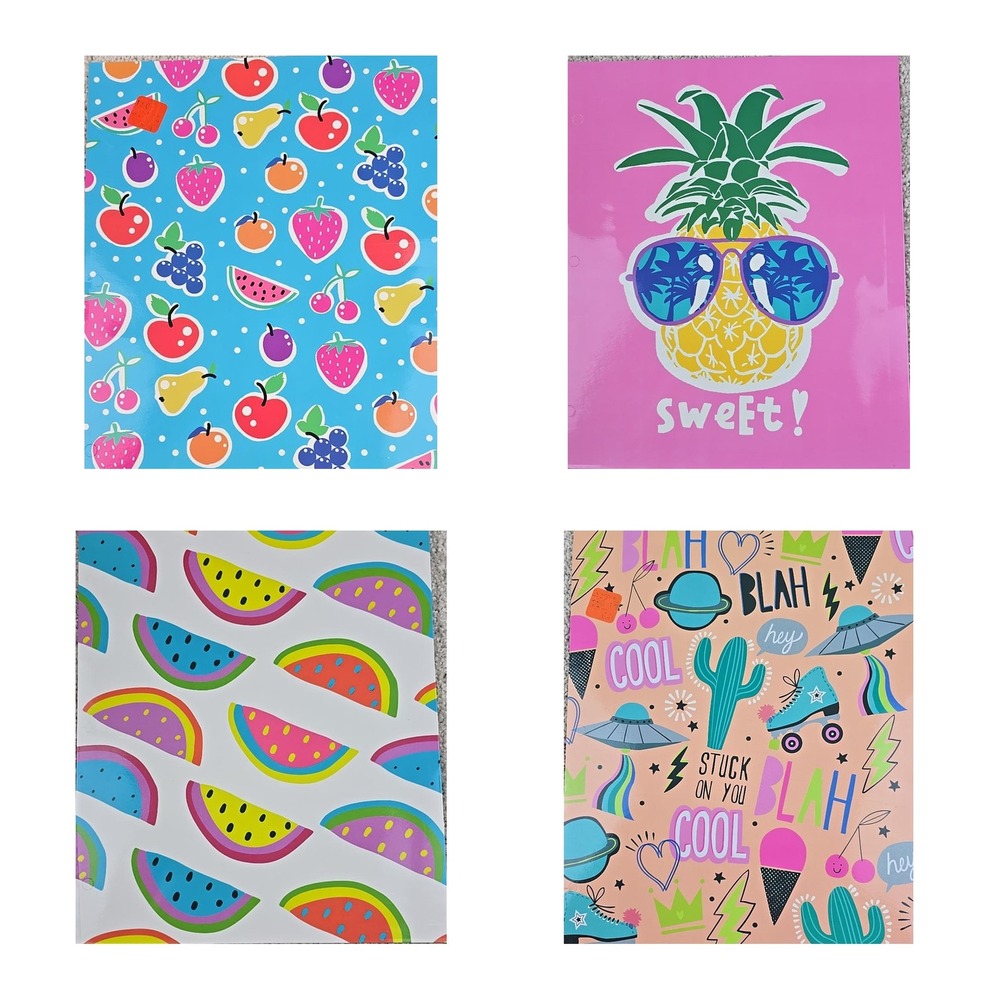Top Flight Fruit Summer Pocket Folders Lot of 4 3 Ring Binder School New